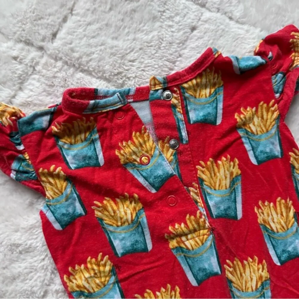 Posh Peanut | “Time Fries” Red Ruffle Butt Shorts Romper | Size 6-9 Months